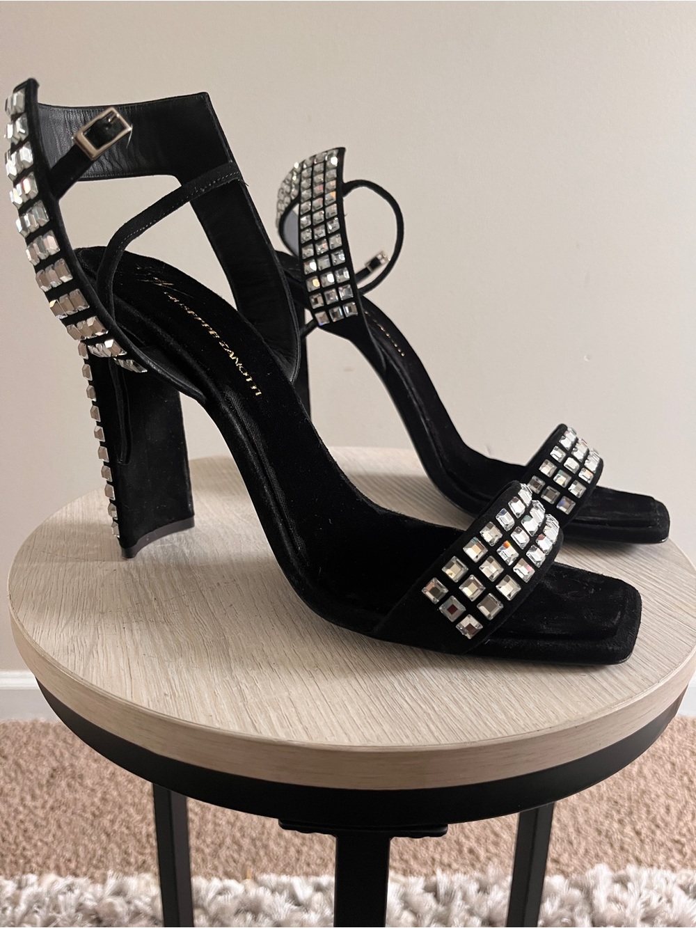 Giuseppe Zanotti Black Crystal-Embellished Block Heels - Picture 2 of 5